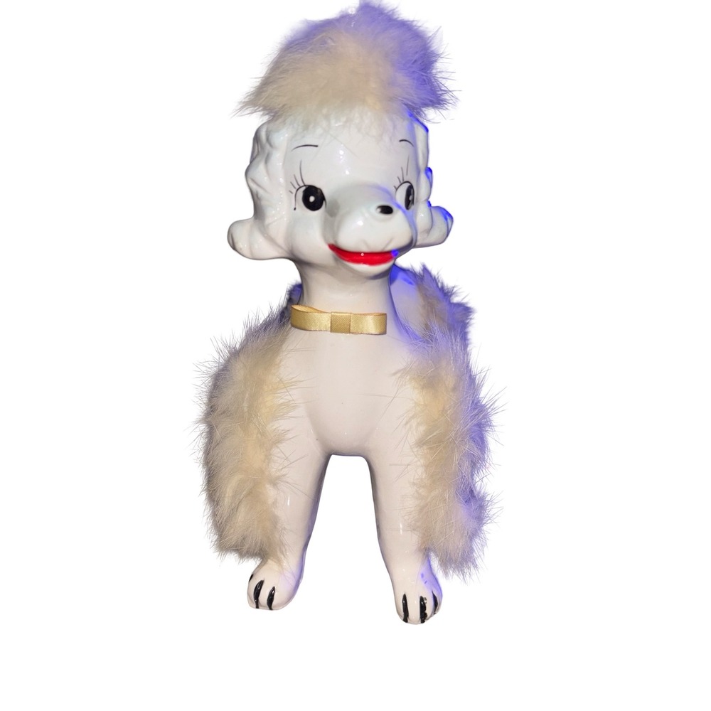 Vintage Ceramic‎ Poodle Figurine Blue Hue Fur Trim Japan Mid Century Retro